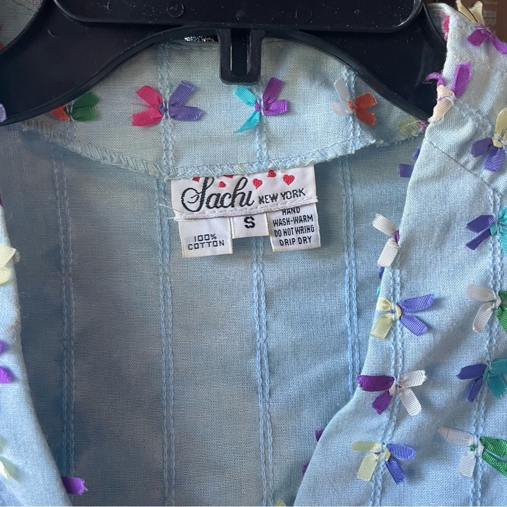 Vintage Blue Rainbow Cotton Ribbon Cardigan View 3